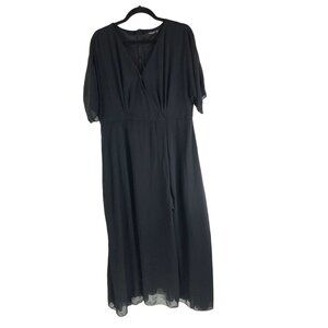 Shein Curve Black Maxi Dress Short Sleeve V-Neck Flowy Sheer Overlay 1XL